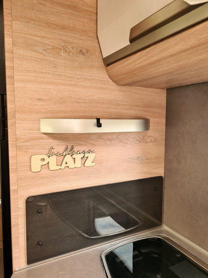 Holzschriftzug Lieblingsplatz, Home on wheels, Abenteuer, Happy Camper