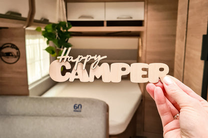 Holzschriftzug Lieblingsplatz, Home on wheels, Abenteuer, Happy Camper