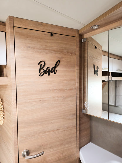 3D-Schriftzug / Holzschriftzug BAD und WC, Türschild