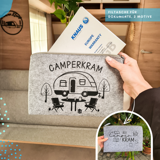 Filztasche "Camperkram", Mäppchen für Reisedokumente